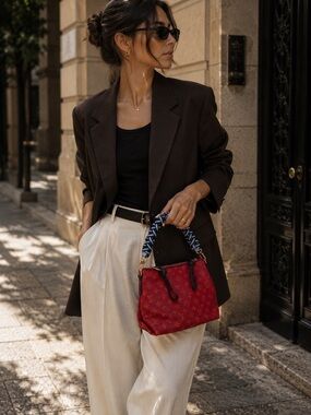 Luxury Red Monogram Top-Handle Bag